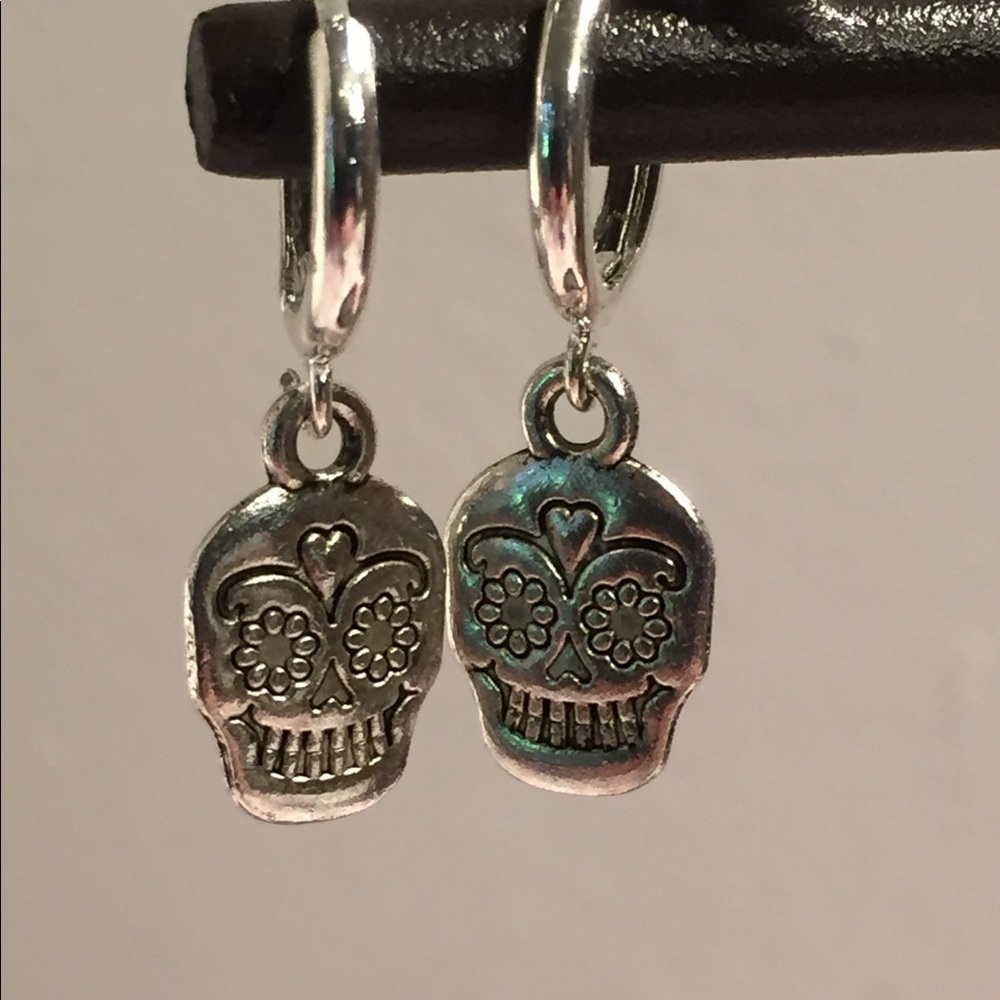 Silver sugar skull earrings